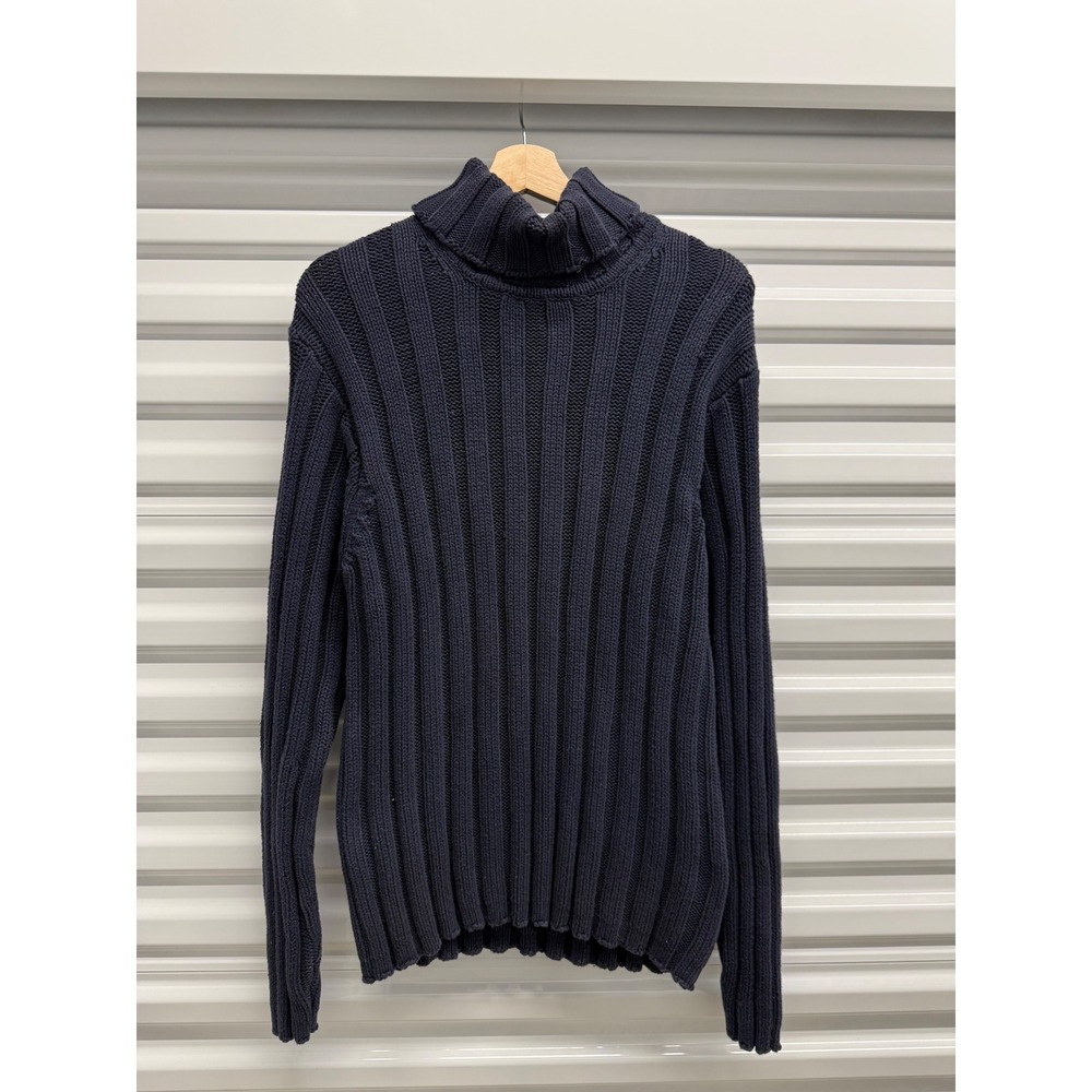 Gap Navy Blue Chunky Ribbed Turtleneck Sweater Womens Large 100% Cotton Pullover